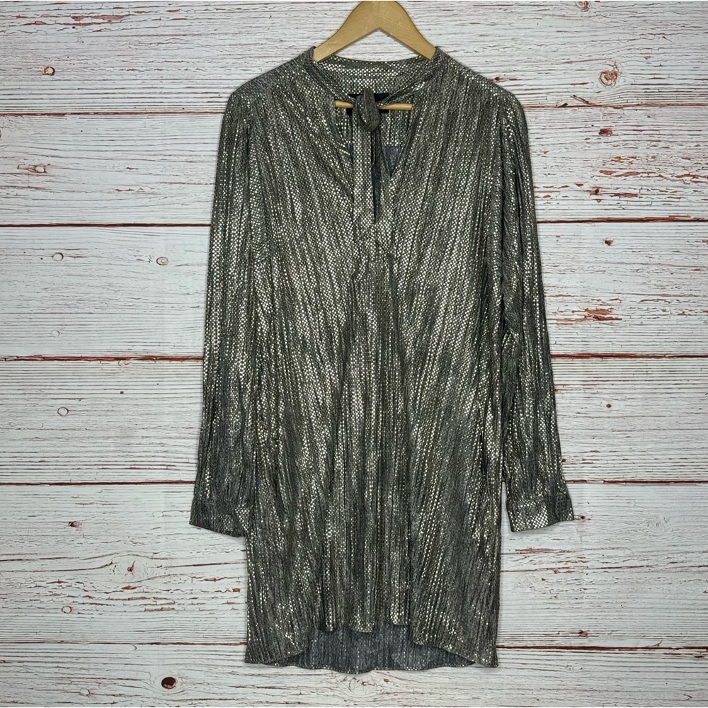 Sabina Musayev Eugene Gold Tied Shimmer Tunic Dress Sz M - Picture 7 of 16